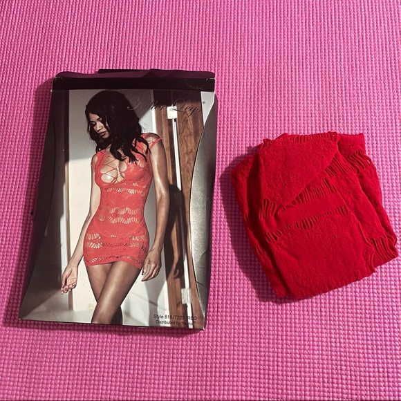 Bright Red Netted Dress / O/S / NEW - Picture 4 of 4
